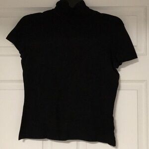 KAREN KANE Black Mock Turtleneck Short Sleeve Top 21” long